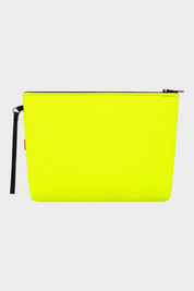 Pochette unisex Follower SRL in neoprene giallo fluo con chiusura a zip e cinturino da polso nero
