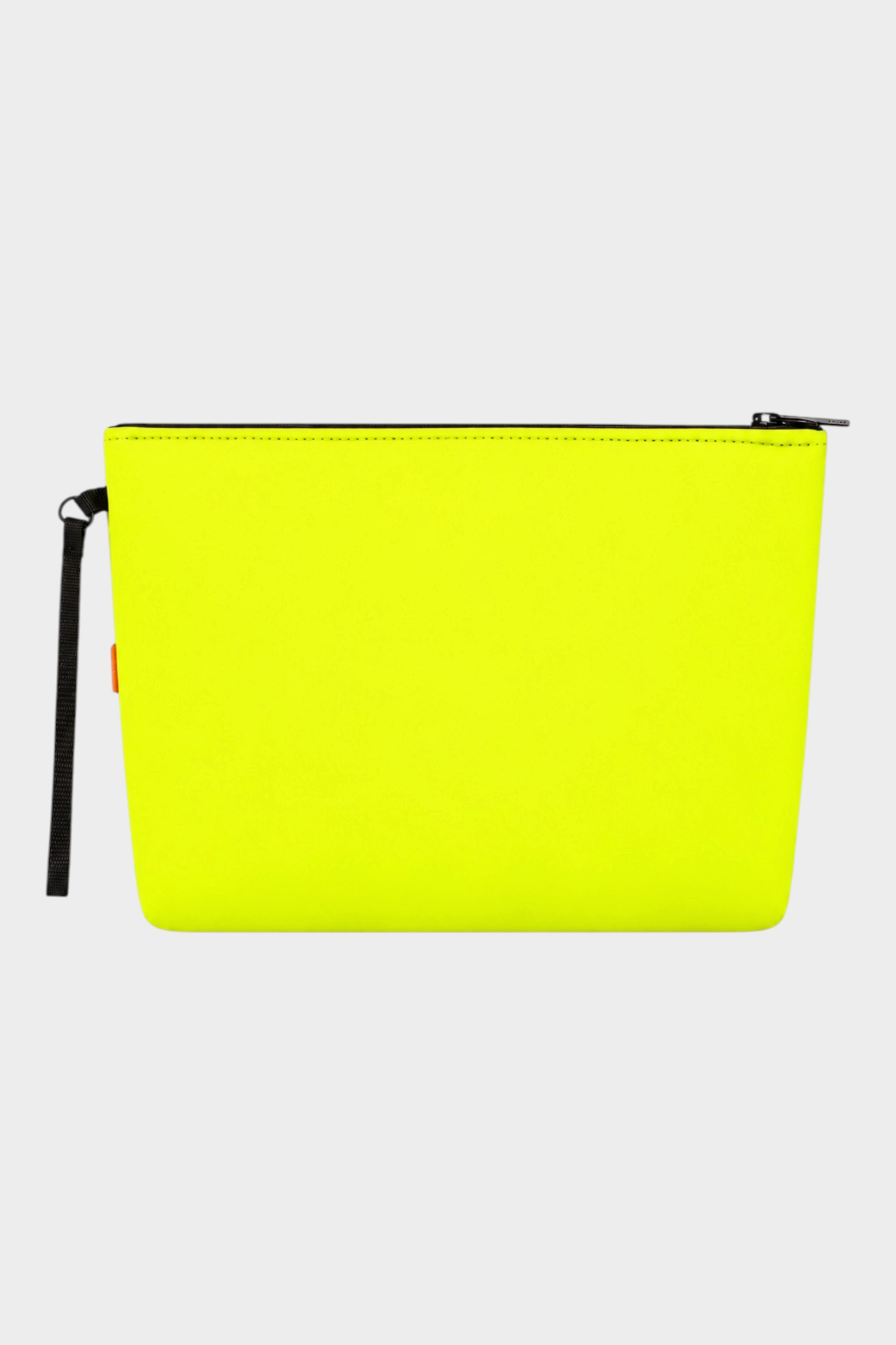 Pochette unisex Follower SRL in neoprene giallo fluo con chiusura a zip e cinturino da polso nero