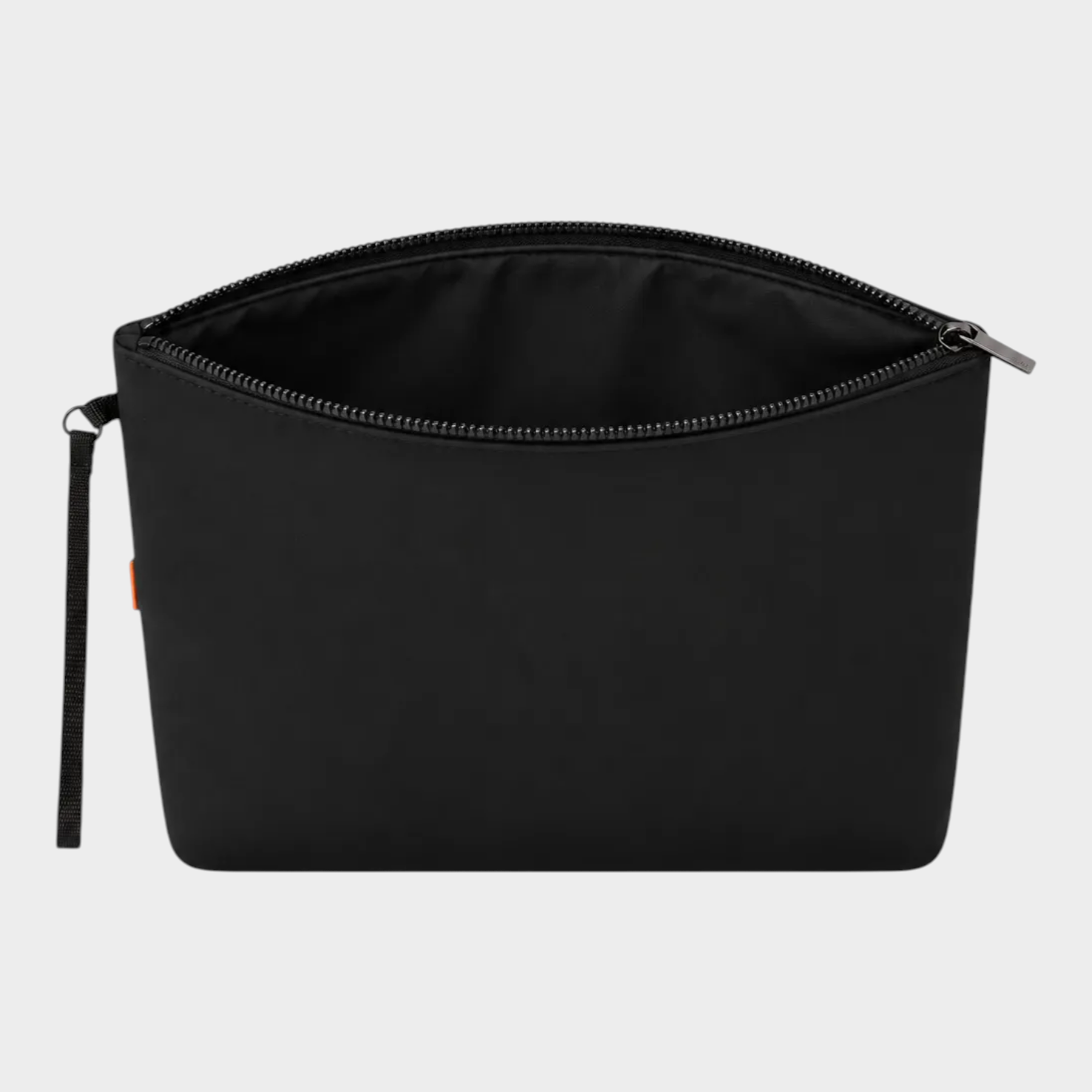 Pochette unisex Follower SRL in neoprene nero con chiusura a zip e cinturino da polso, design minimalista