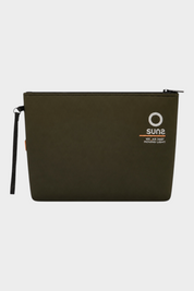 Pochette unisex Follower SRL in neoprene verde con logo SUNS BOARDS e cinturino da polso