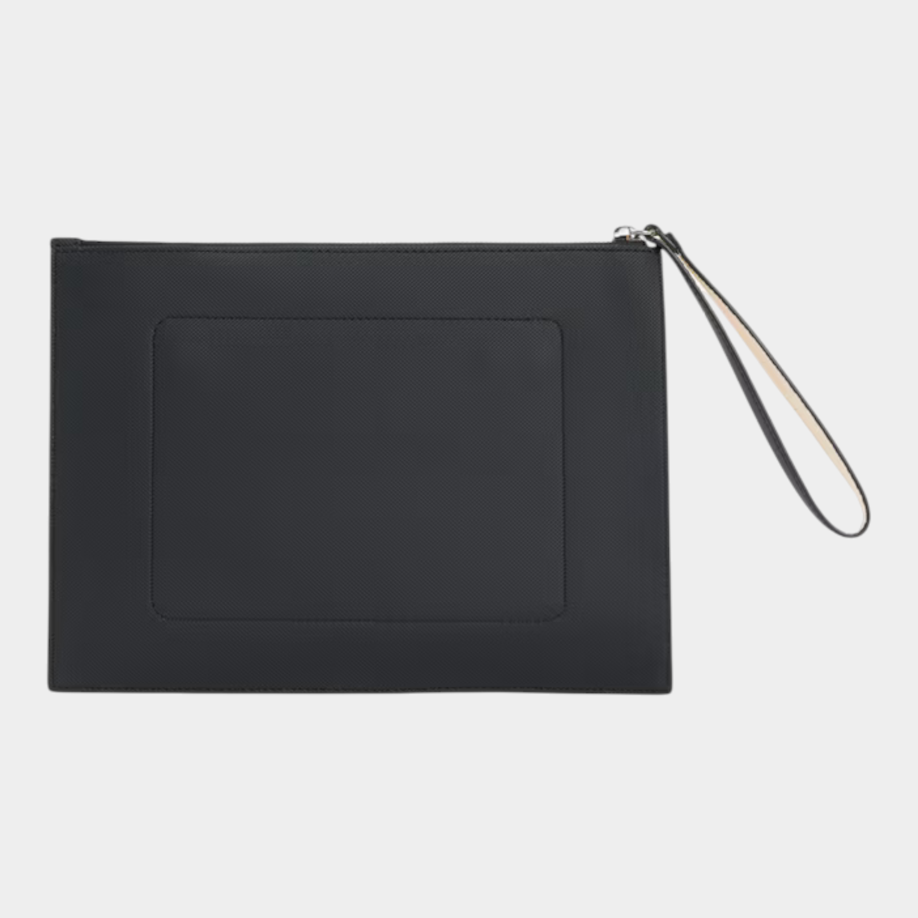 Pochette nera Follower SRL in canvas piqué spalmato con cinturino da polso e chiusura a zip