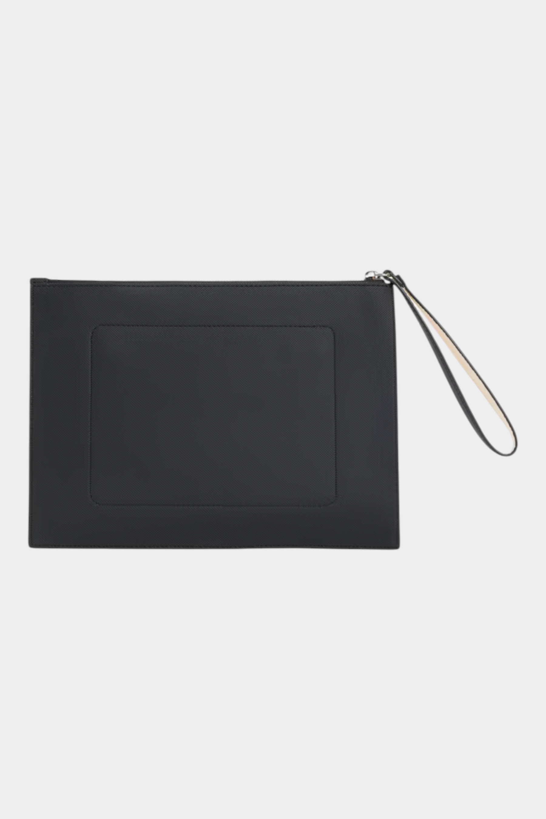Pochette nera Follower SRL in canvas piqué spalmato con cinturino da polso e chiusura a zip