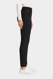 Follower SRL Ragno black cigarette trousers with belt loops and side view on a model wearing white sneakers