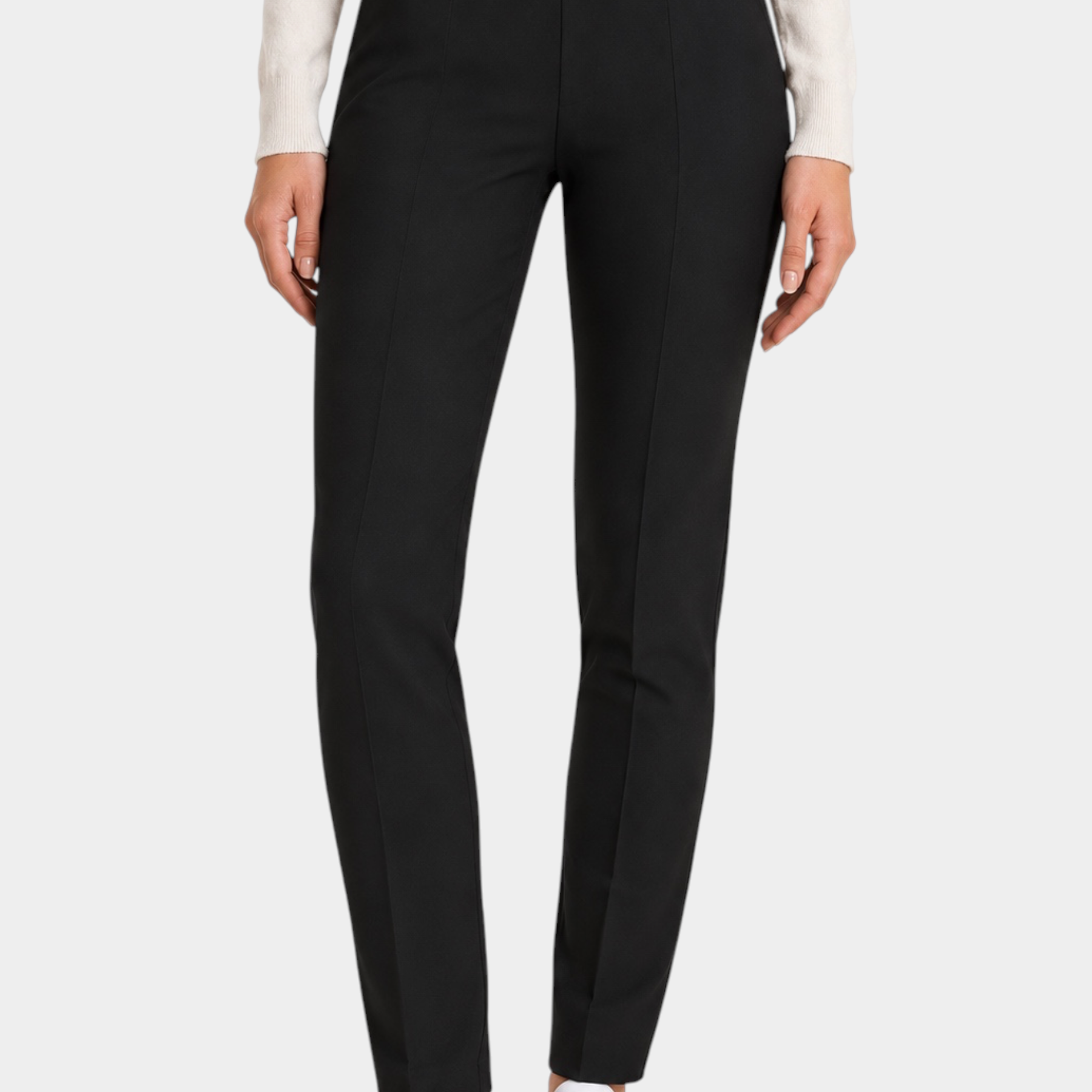 Follower SRL Ragno black cigarette trousers with belt loops and front seam detail worn with white sneakers
