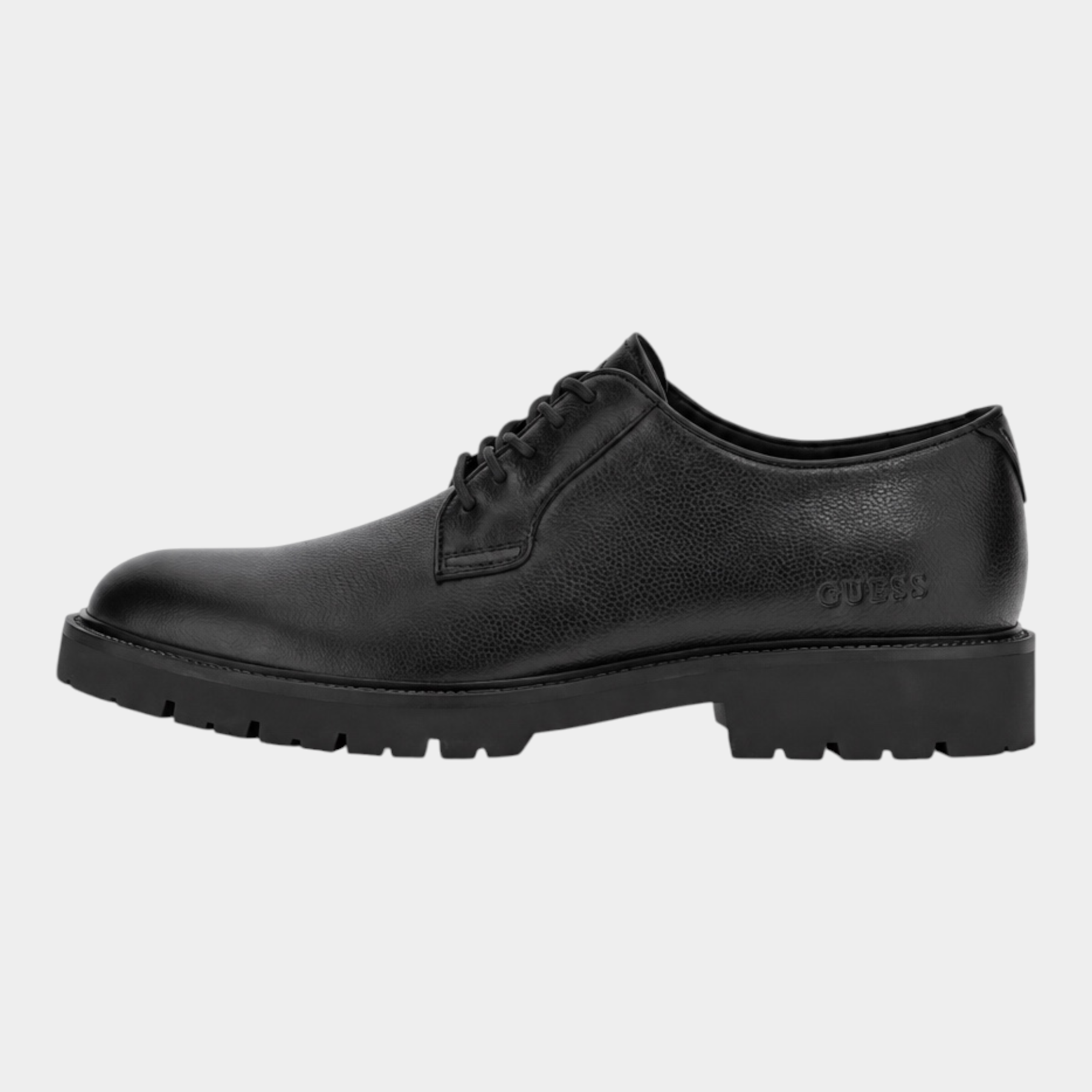 Scarpe stringate Follower SRL GUESS Bryndon in vera pelle nera con suola carrarmato e logo laterale