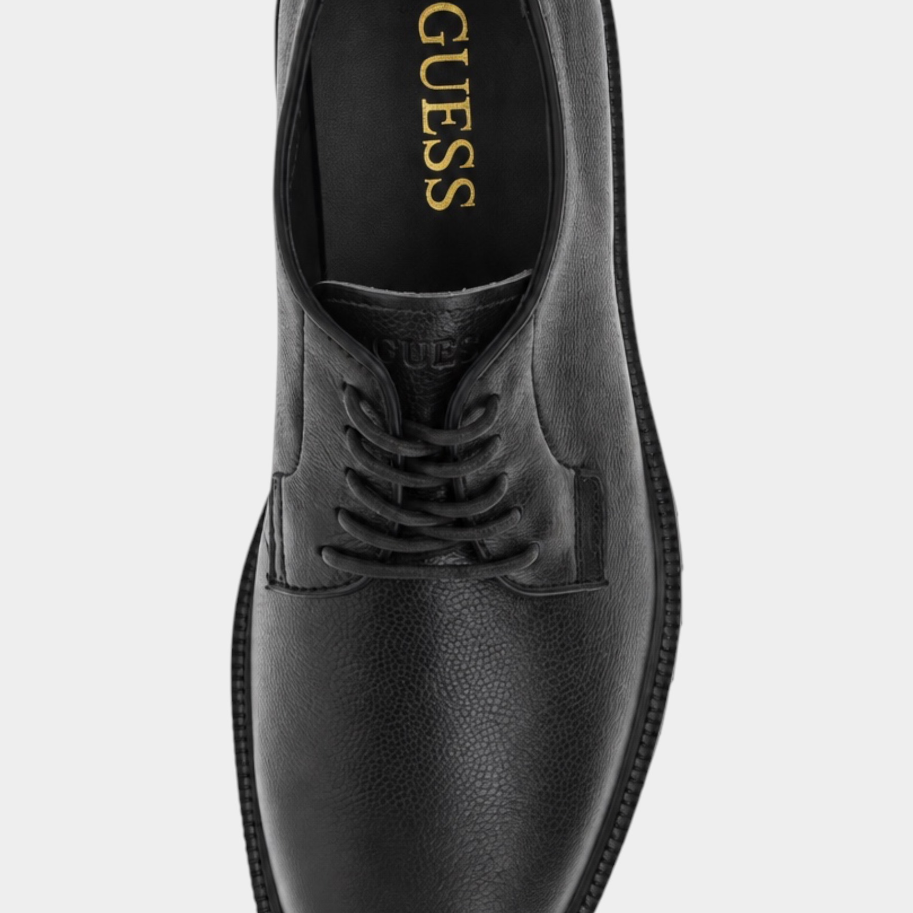 Scarpe stringate Follower SRL GUESS Bryndon in vera pelle nera con finitura martellata, vista dall'alto