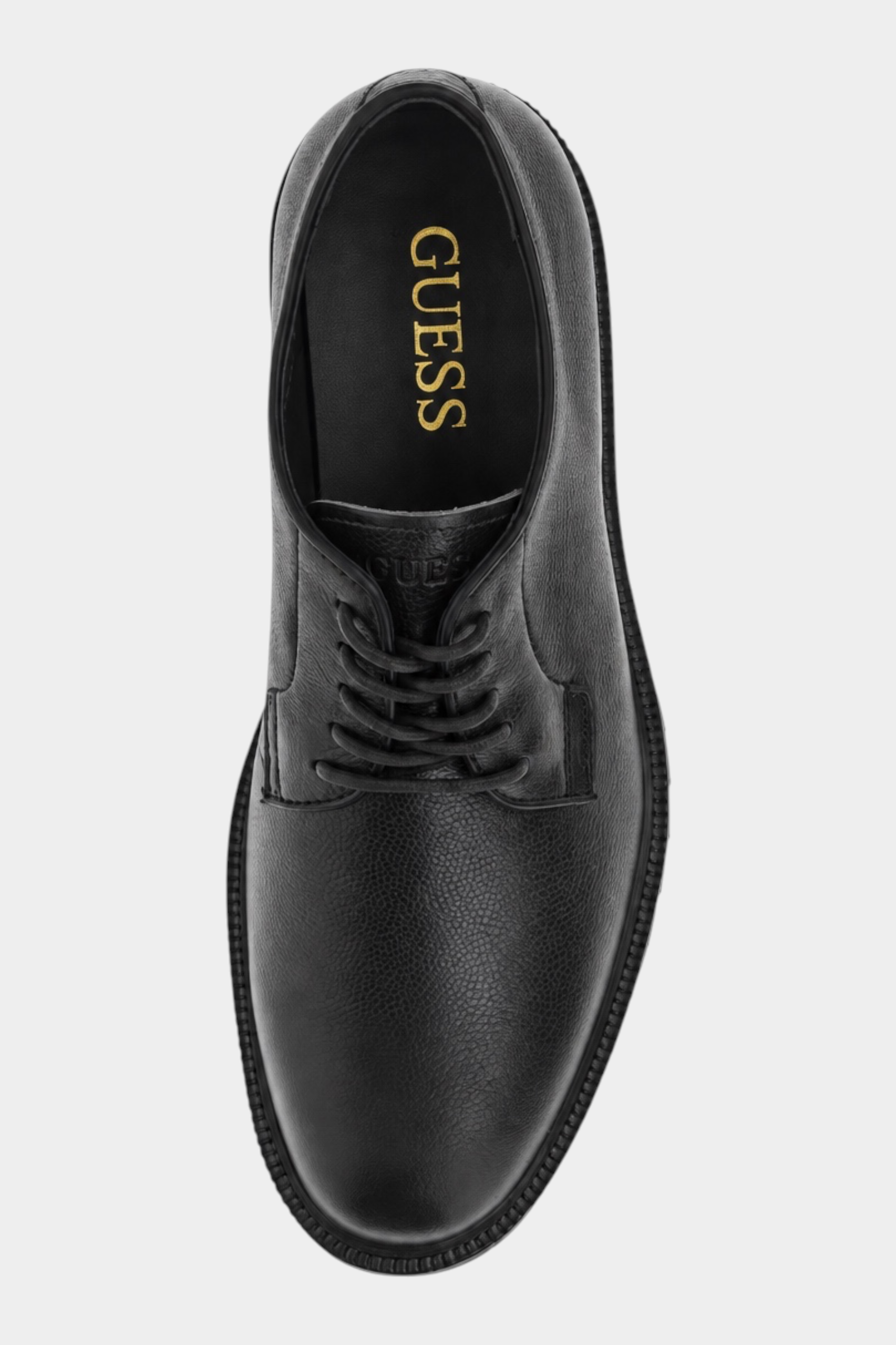 Scarpe stringate Follower SRL GUESS Bryndon in vera pelle nera con finitura martellata, vista dall'alto