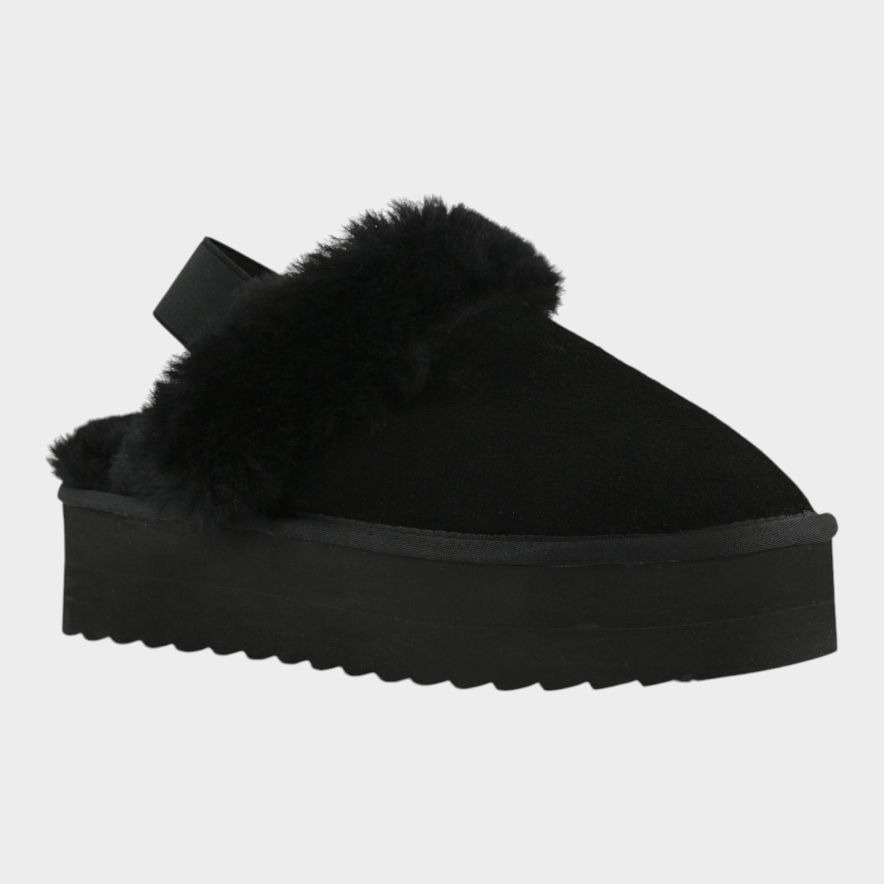 Slipper Follower SRL COLORS OF CALIFORNIA in camoscio nero con fodera in montone e suola platform