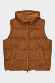 Smanicato imbottito Follower SRL in pelle scamosciata marrone con cappuccio e chiusura a zip