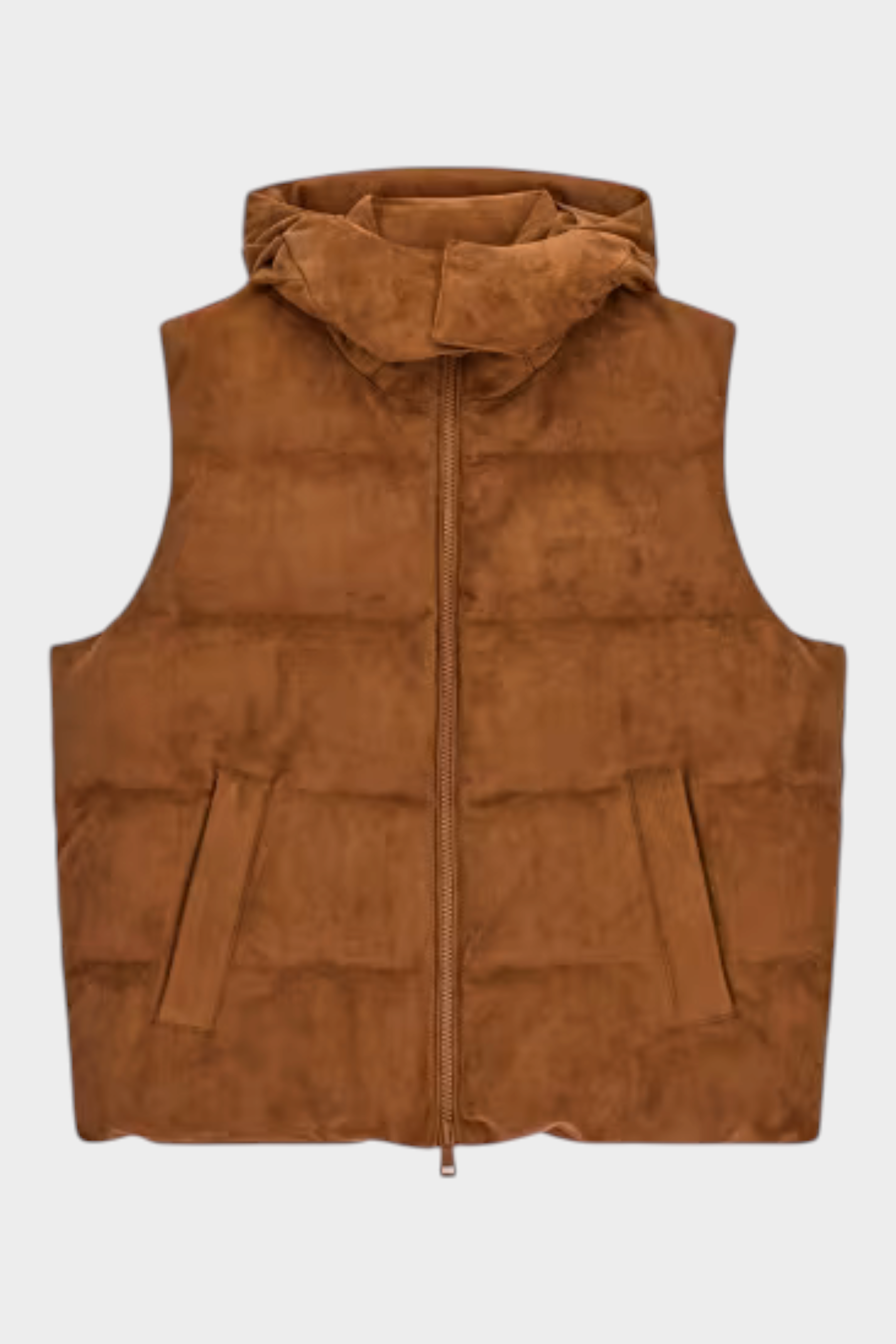 Smanicato imbottito Follower SRL in pelle scamosciata marrone con cappuccio e chiusura a zip