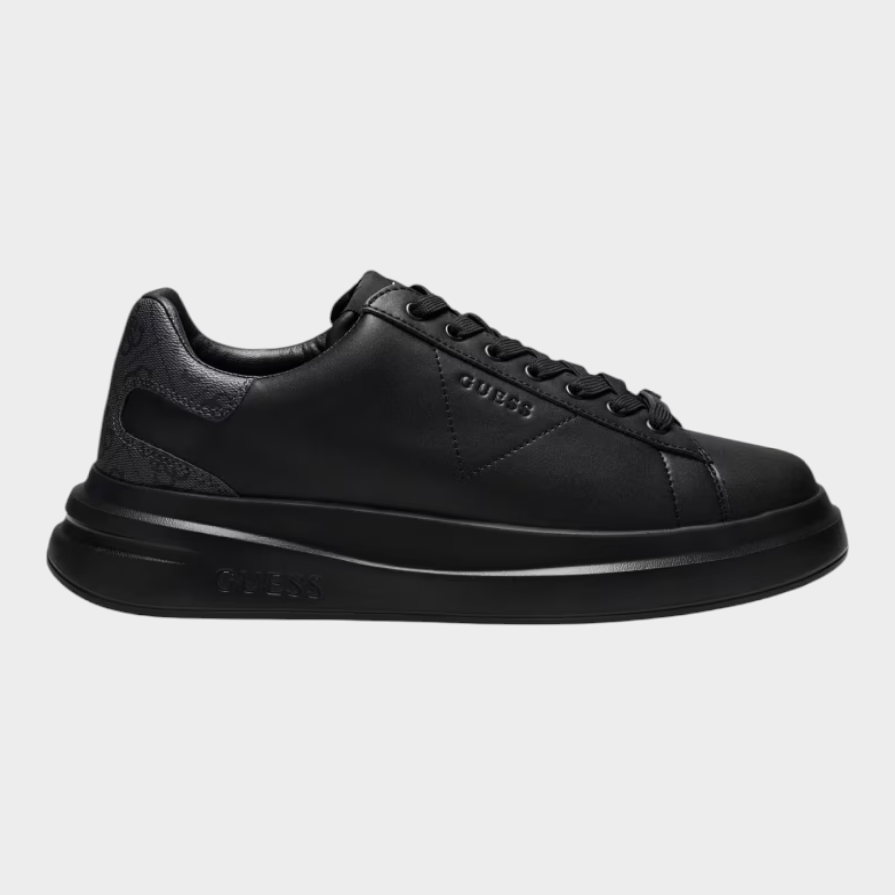 Sneaker uomo Follower SRL GUESS nera in poliuretano con motivo 4G, lacci e suola in gomma spessa 2,6 cm