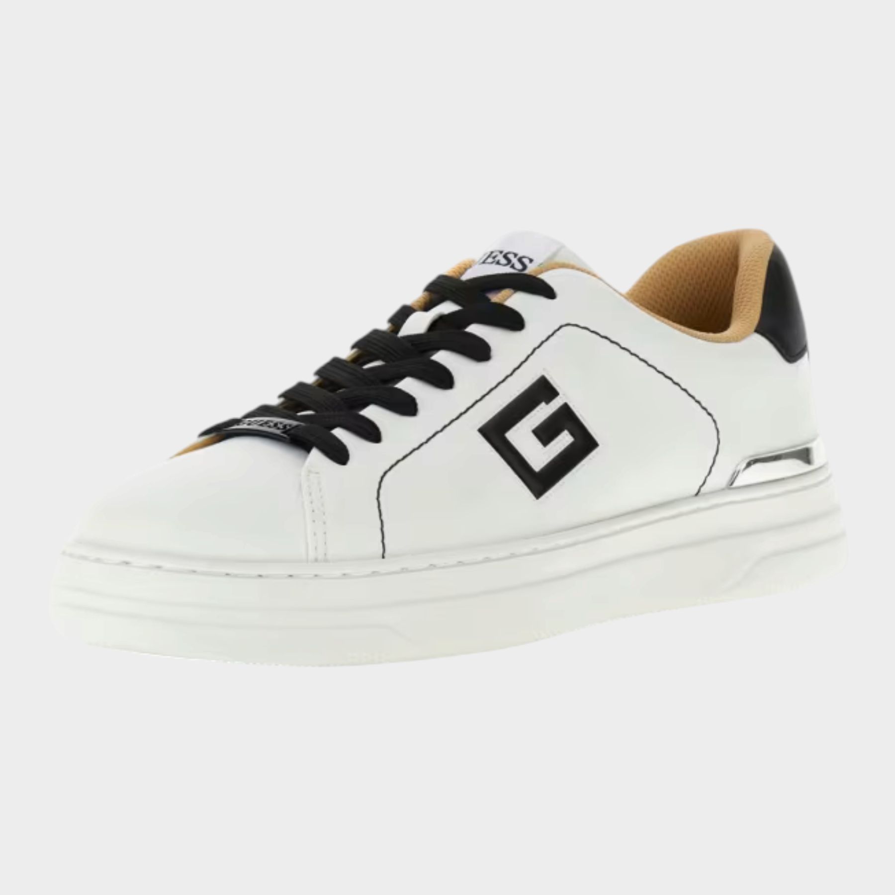 Sneaker uomo Follower SRL modello Welyar in pelle bianca con logo G nero, lacci neri e dettagli a contrasto