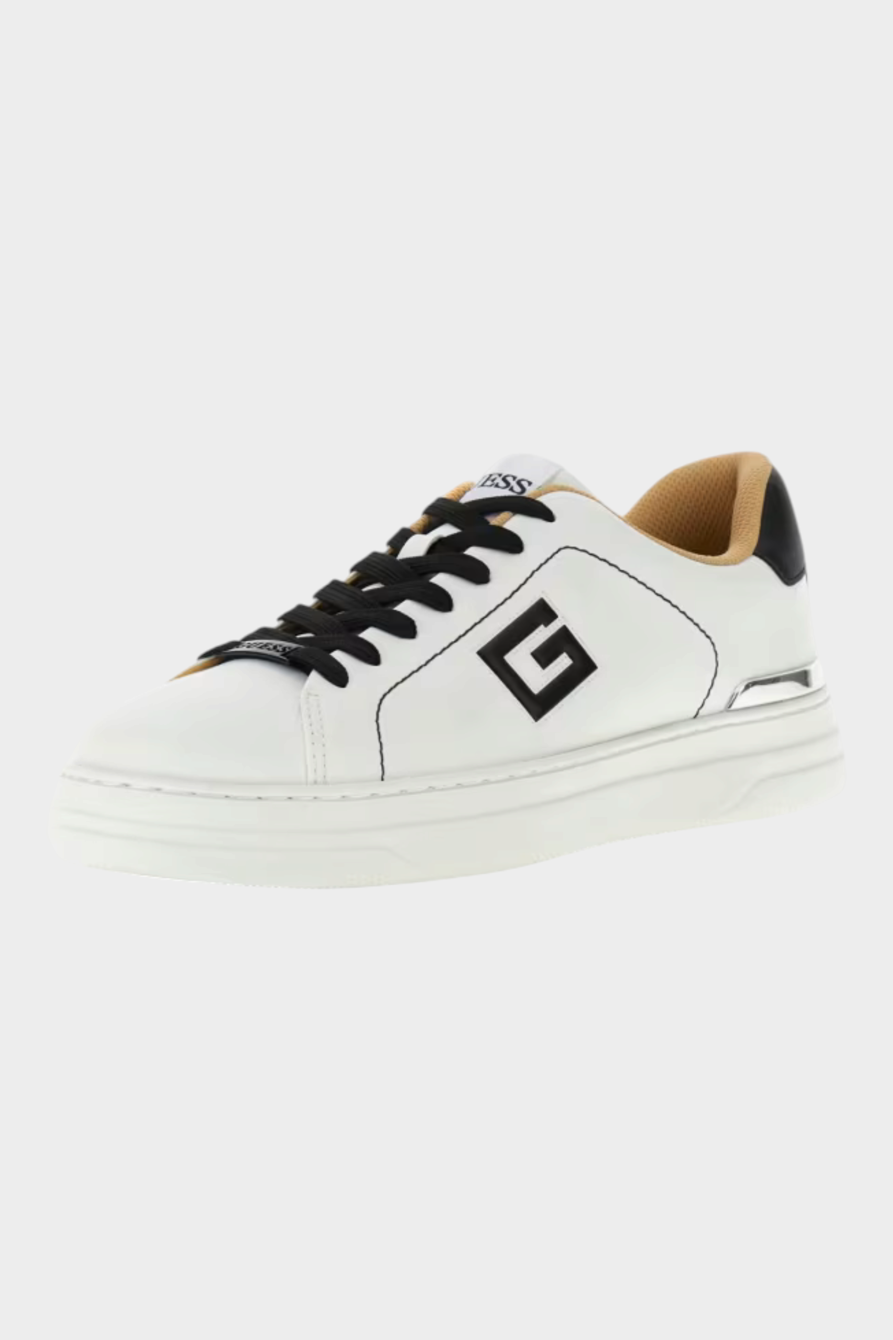 Sneaker uomo Follower SRL modello Welyar in pelle bianca con logo G nero, lacci neri e dettagli a contrasto