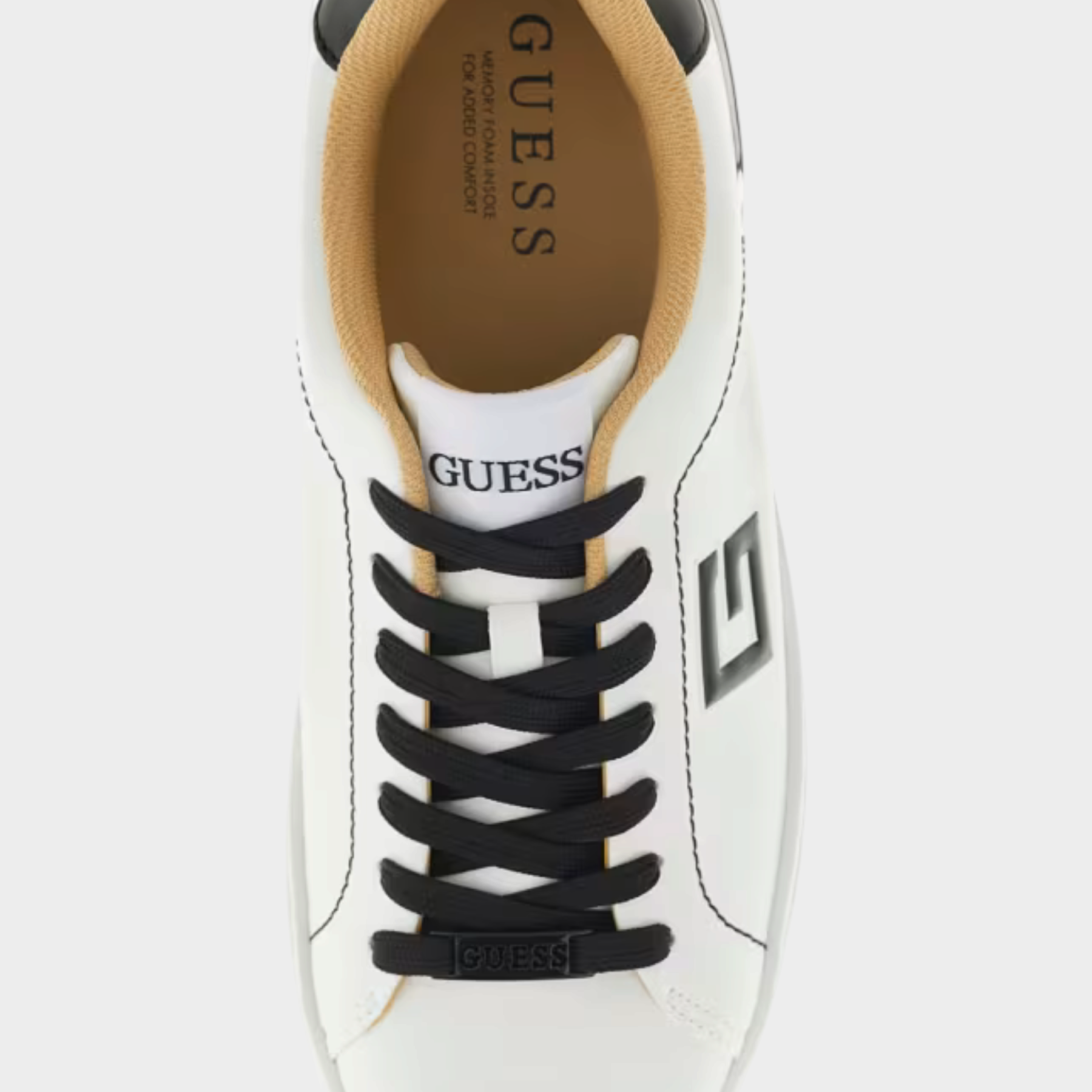 Sneaker uomo Follower SRL Welyar in pelle bianca con lacci neri, dettagli a contrasto e logo GUESS