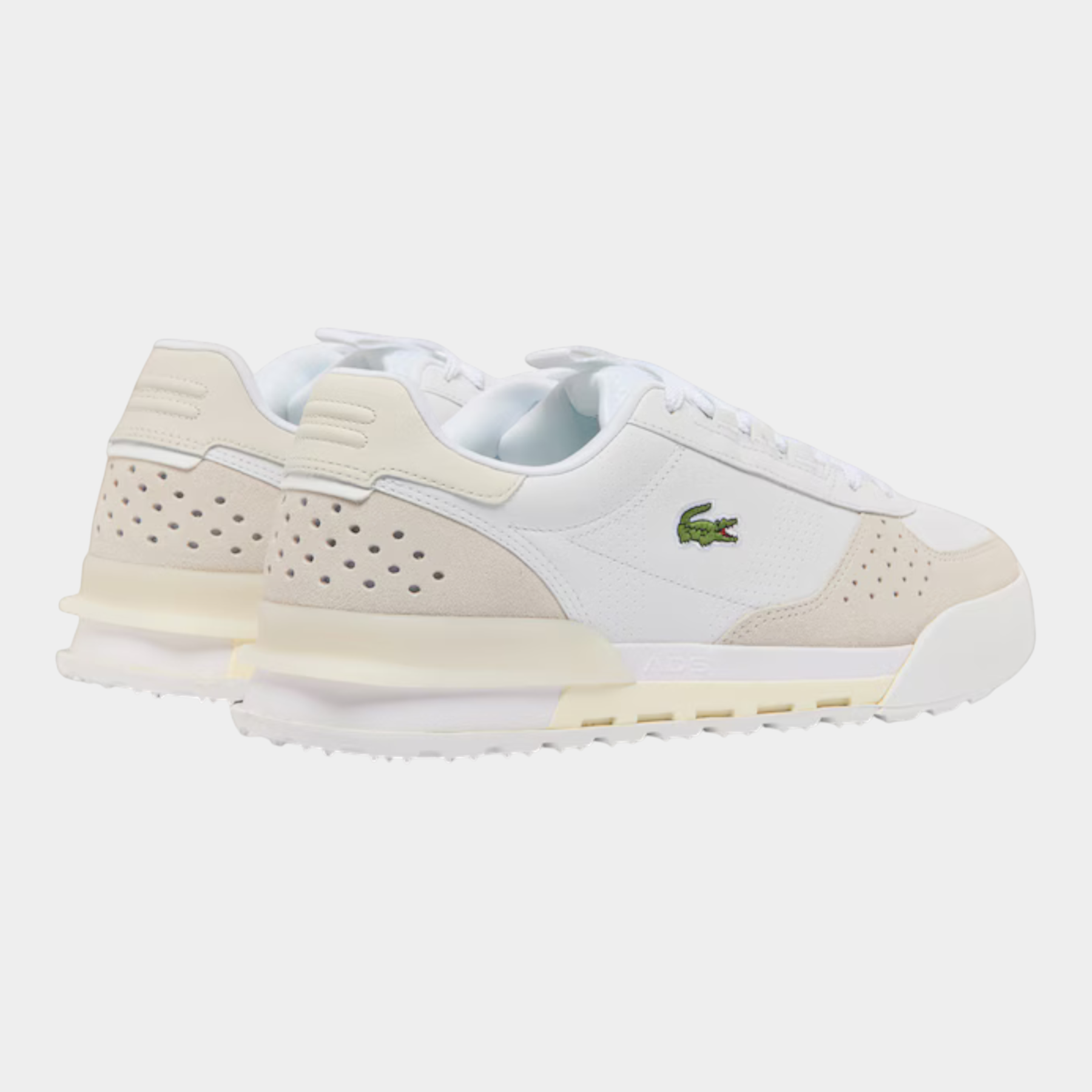 Sneakers Follower SRL Lacoste Slam Break da uomo in pelle bianca con dettagli traforati e logo coccodrillo laterale
