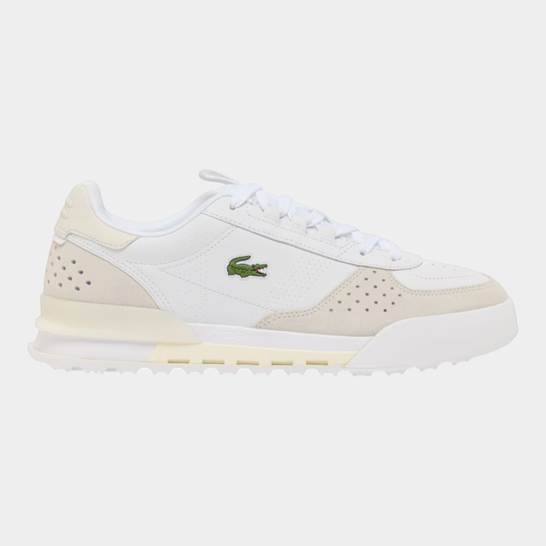 Sneakers Follower SRL Lacoste Slam Break da uomo in pelle bianca con dettagli traforati e logo a coccodrillo verde
