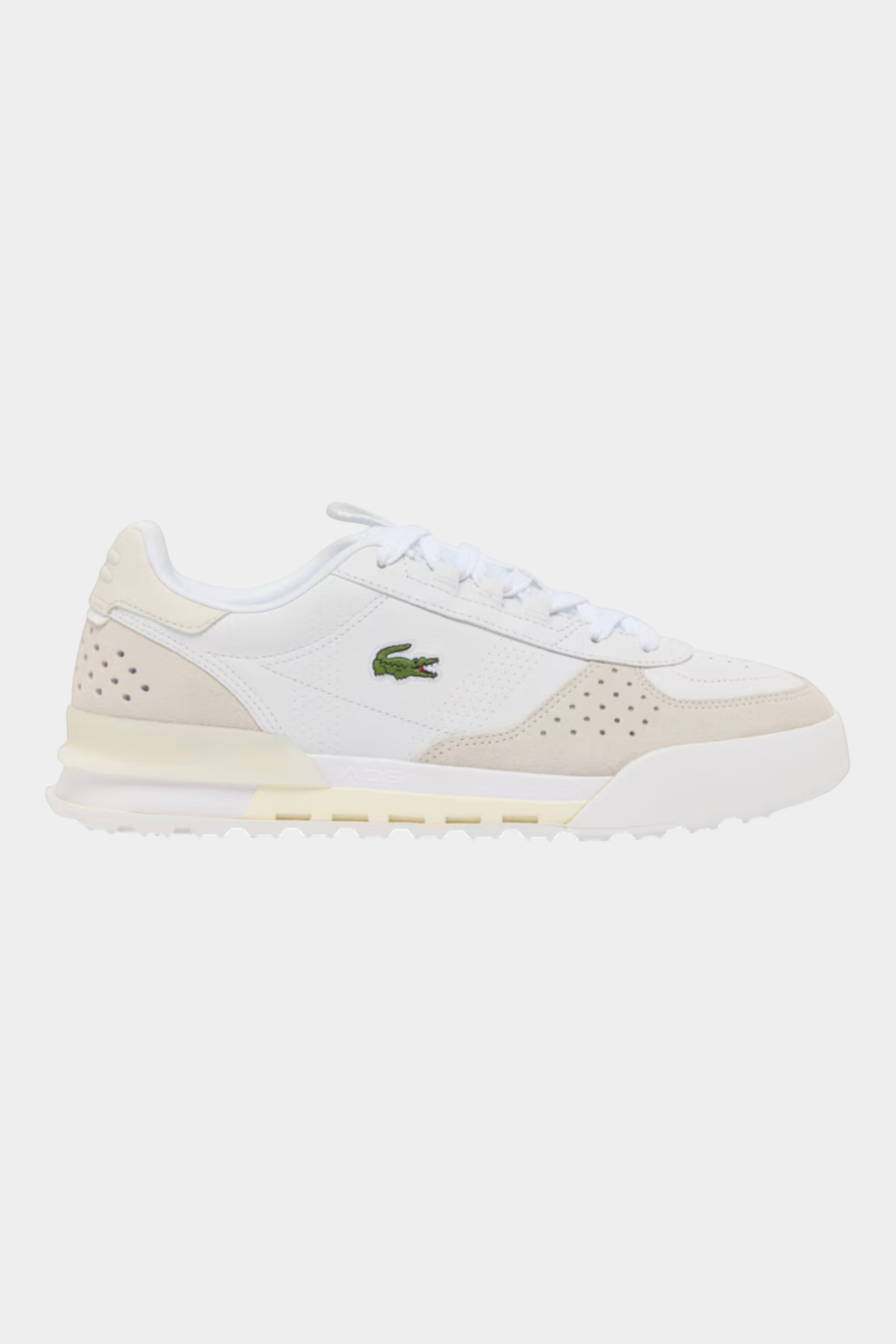 Sneakers Follower SRL Lacoste Slam Break da uomo in pelle bianca con dettagli traforati e logo a coccodrillo verde