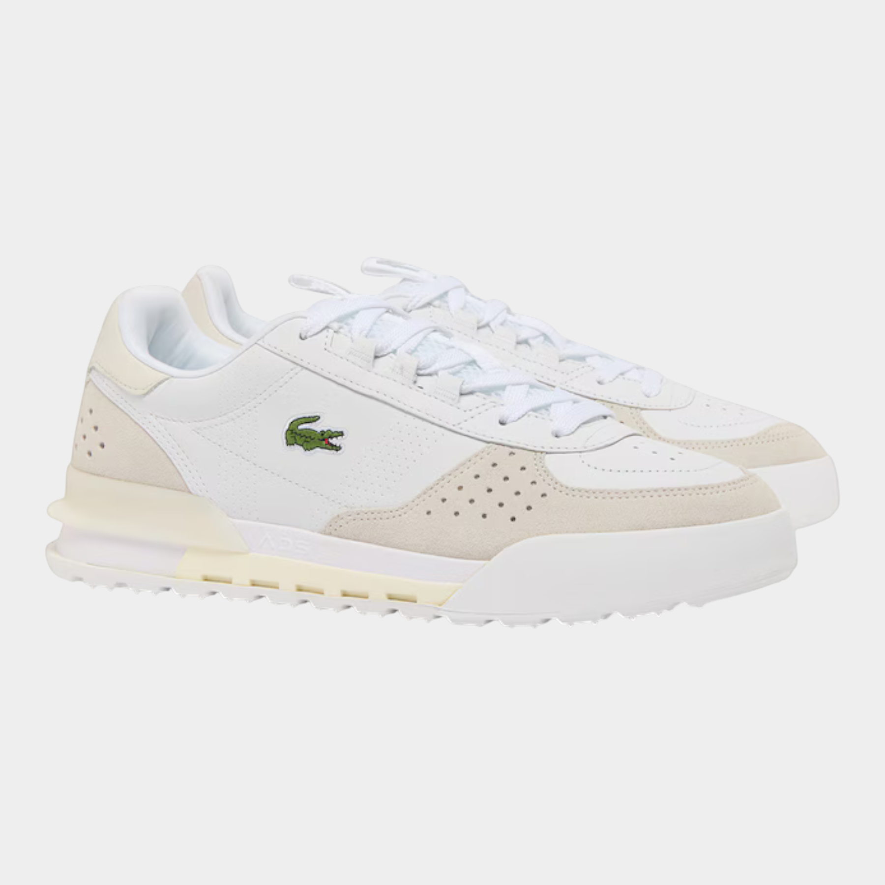 Sneakers da uomo Follower SRL Lacoste Slam Break in pelle bianca con dettagli in camoscio e logo coccodrillo verde