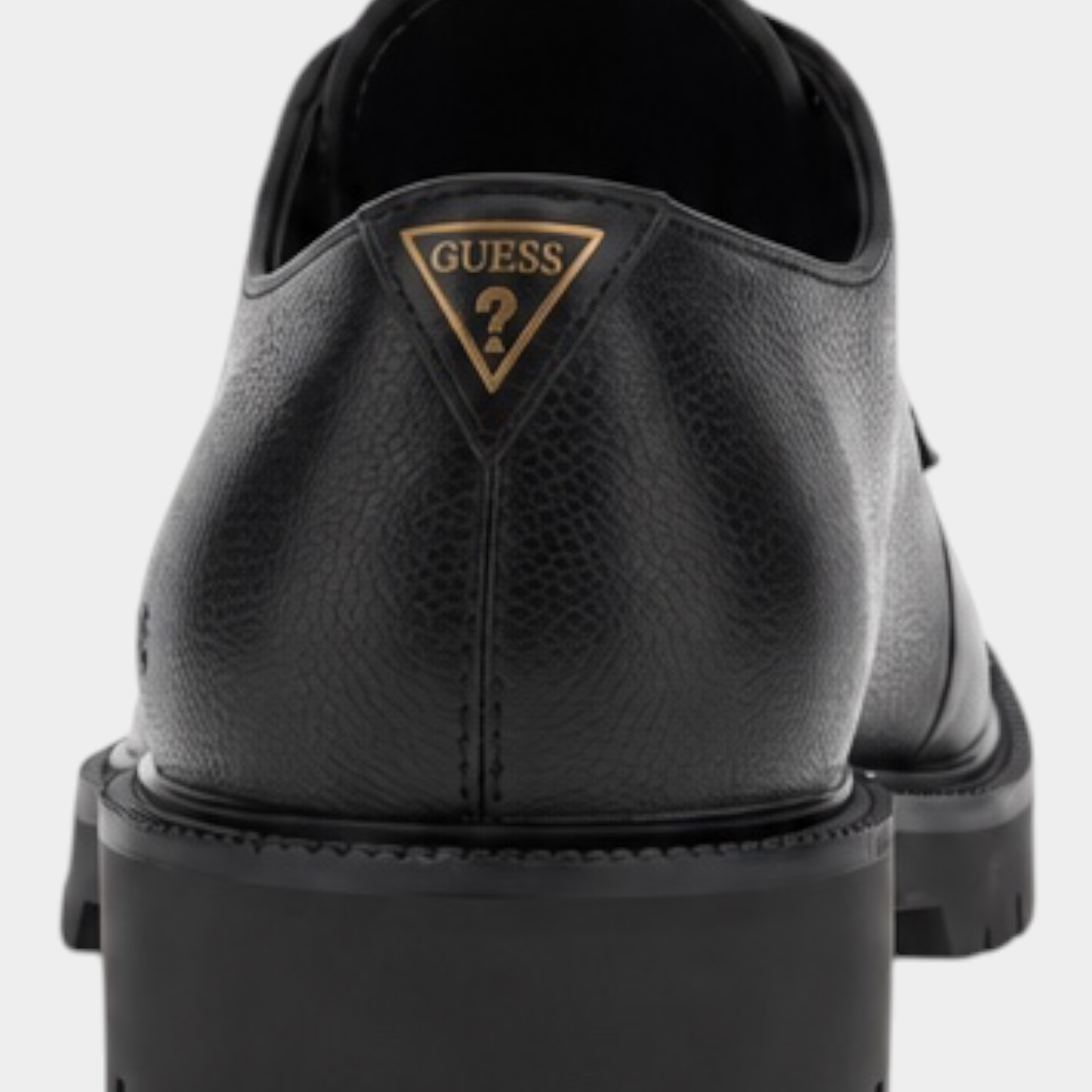 Vista posteriore di sneakers Follower SRL Bryndon Uomo in vera pelle nera con logo GUESS dorato sul tallone