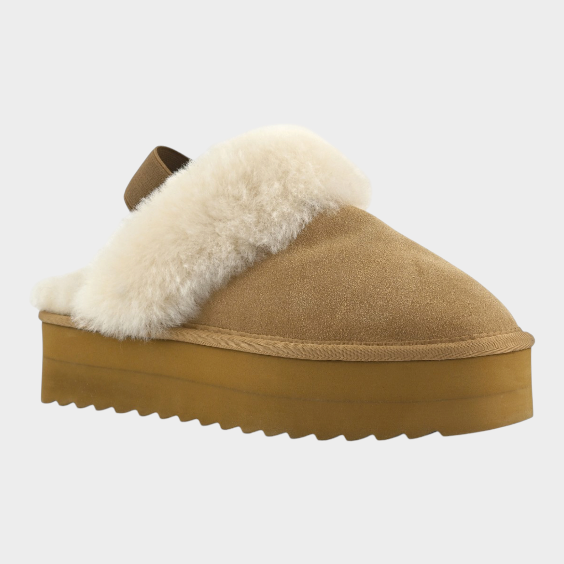 Stivale basso Follower SRL COLORS OF CALIFORNIA in camoscio beige con fodera in montone e suola platform dentellata
