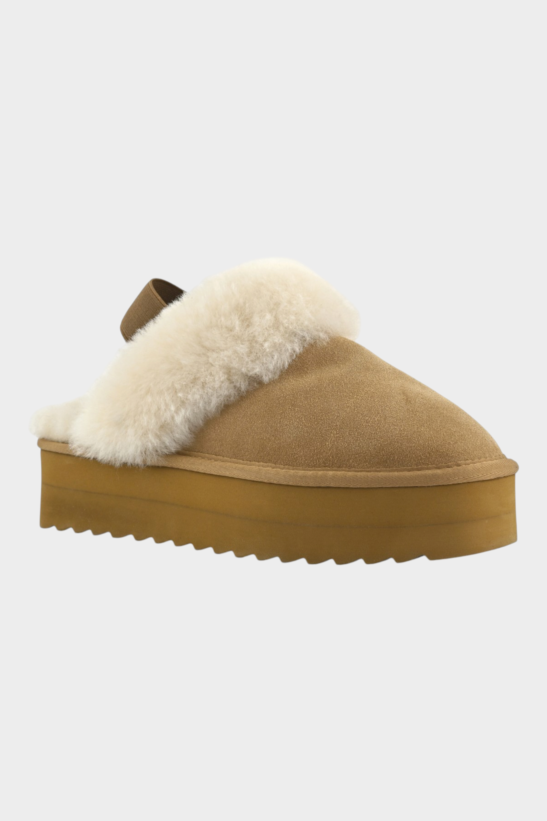 Stivale basso Follower SRL COLORS OF CALIFORNIA in camoscio beige con fodera in montone e suola platform dentellata