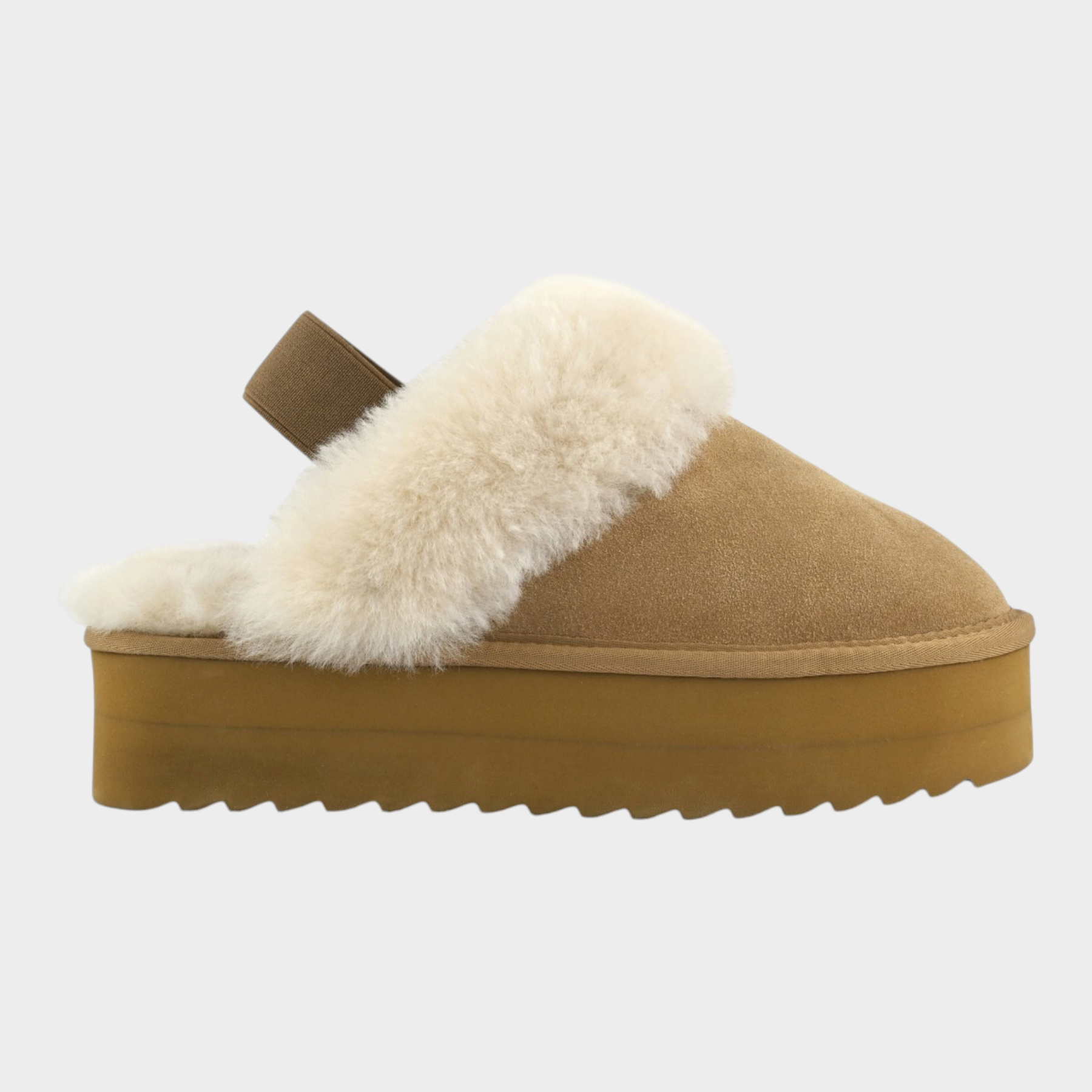 Pantofola Follower SRL COLORS OF CALIFORNIA in pelle scamosciata beige con calda fodera in montone e suola platform