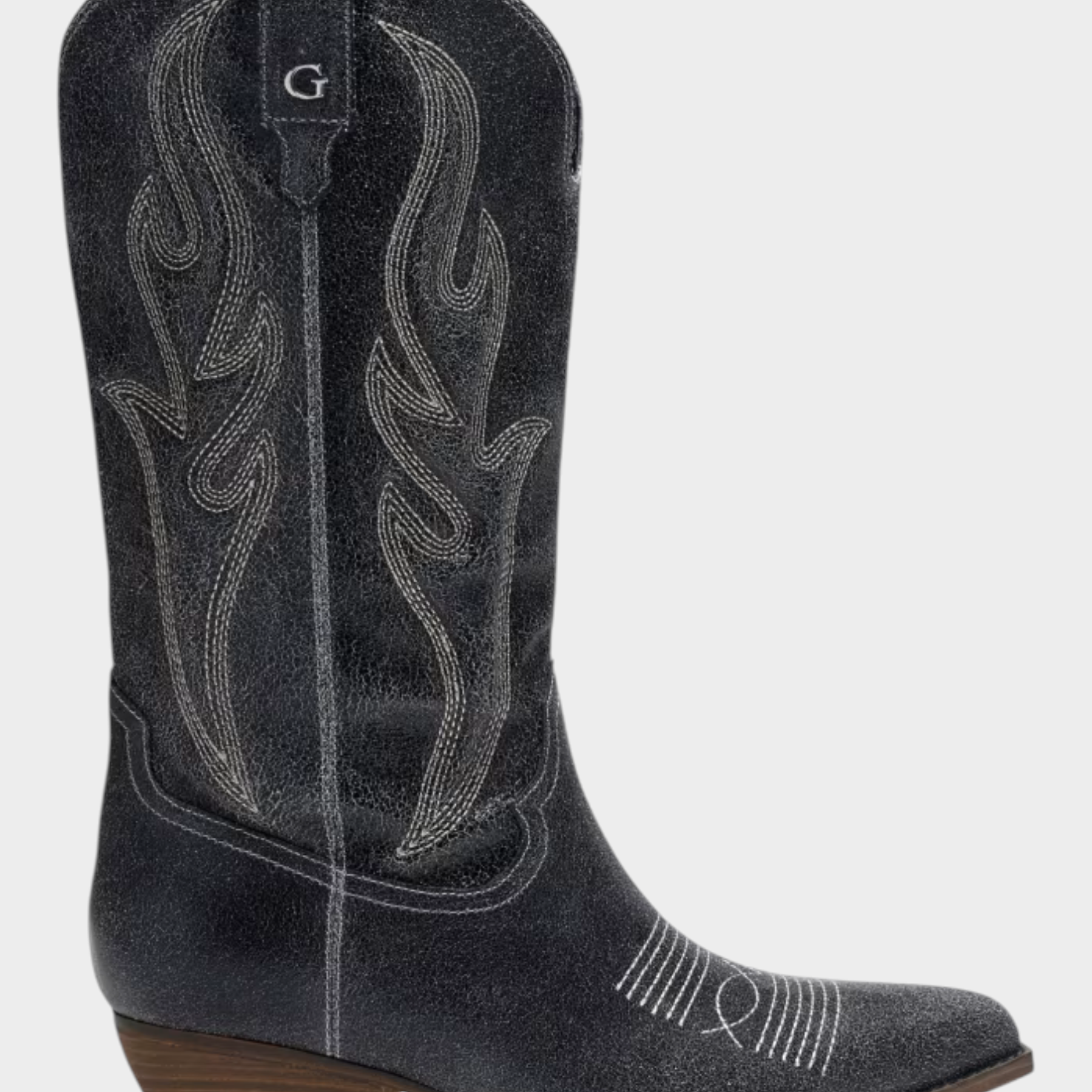 Stivali camperos Follower SRL in suede nero con ricami a fiamma e tacco a blocco di 4,5 cm