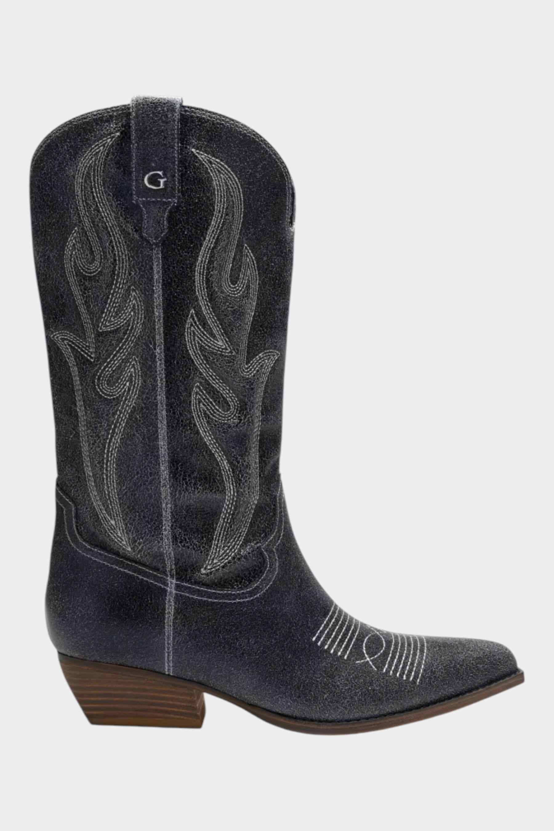 Stivali camperos Follower SRL in suede nero con ricami a fiamma e tacco a blocco di 4,5 cm