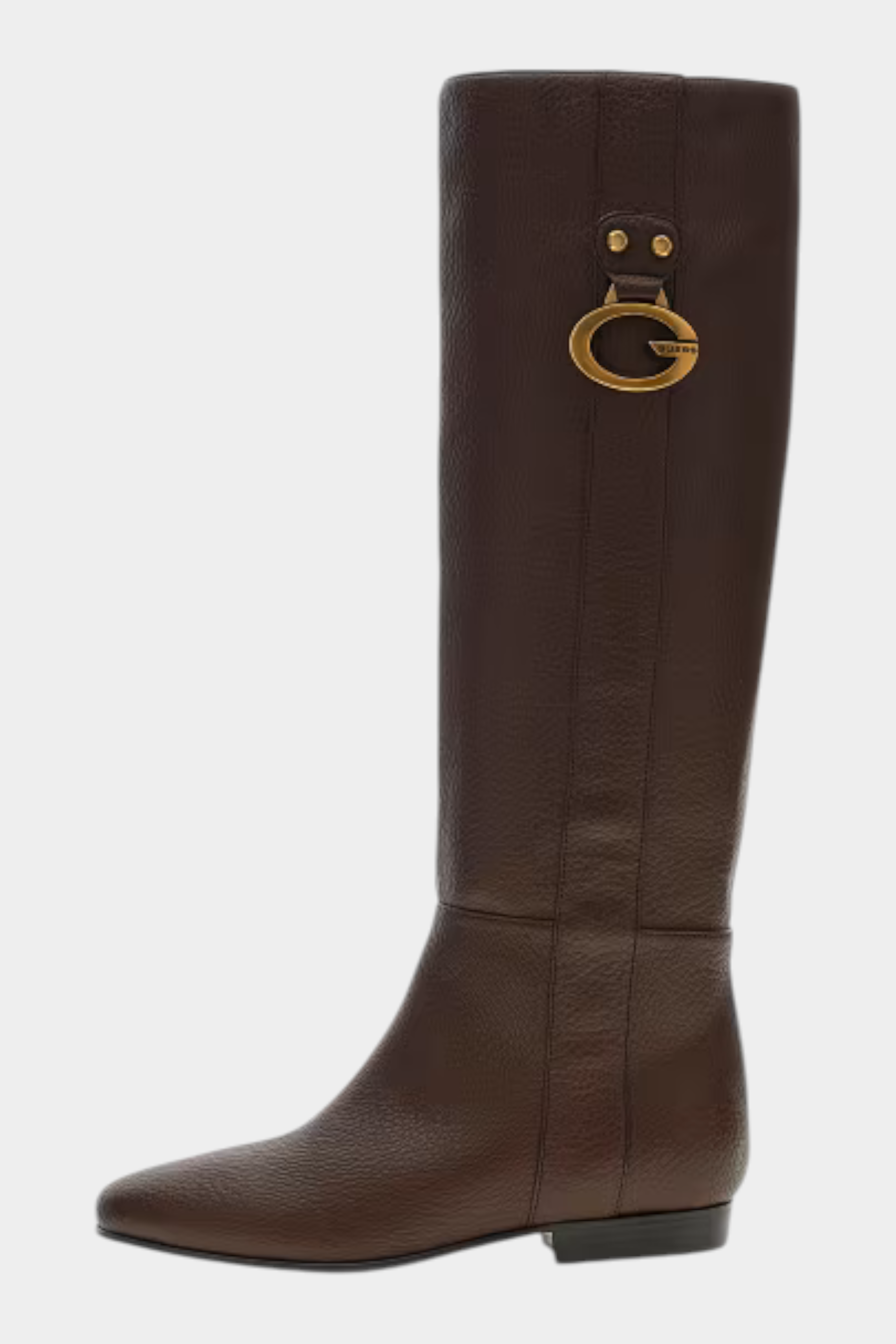 Stivali alti da donna Follower SRL modello Elliana in poliuretano marrone con logo G dorato e finitura testurizzata