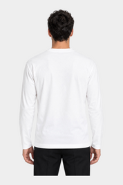 Vista posteriore di una t-shirt bianca a maniche lunghe Follower SRL con vestibilità regolare su un modello
