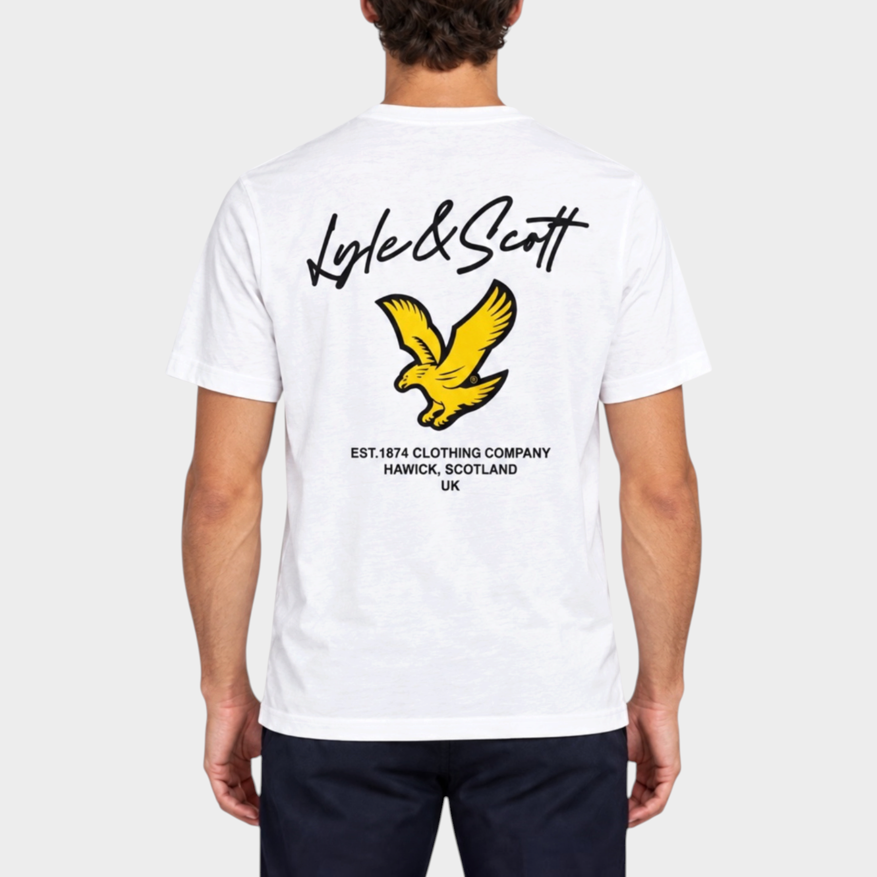 T-shirt bianca da uomo Follower SRL con stampa grafica retro Lyle & Scott sul retro