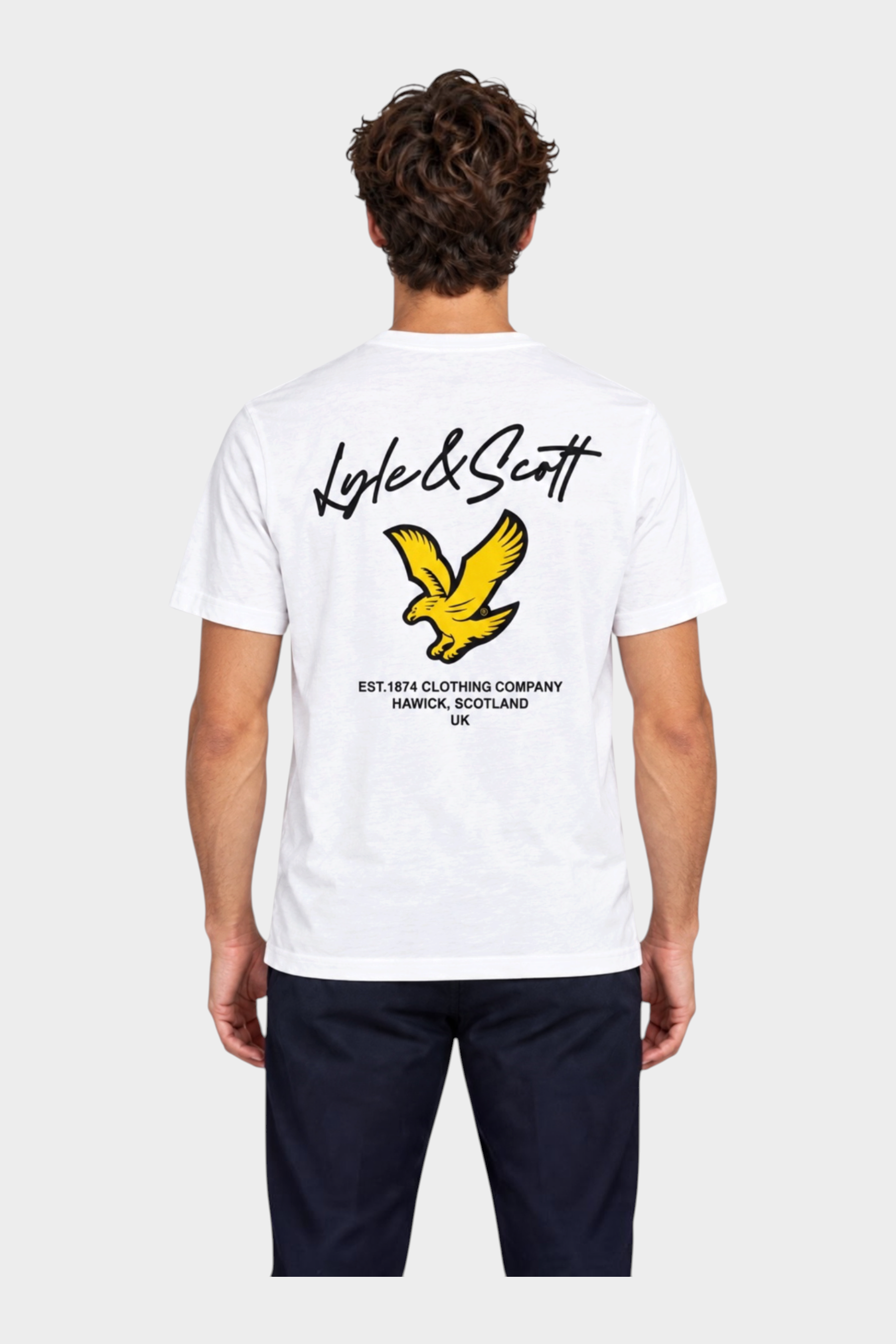 T-shirt bianca da uomo Follower SRL con stampa grafica retro Lyle & Scott sul retro
