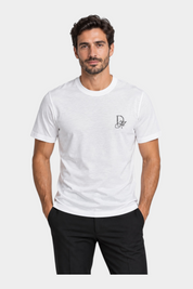 T-shirt bianca da uomo Follower SRL in misto cotone e modal con logo strass Daniele Alessandrini sul petto
