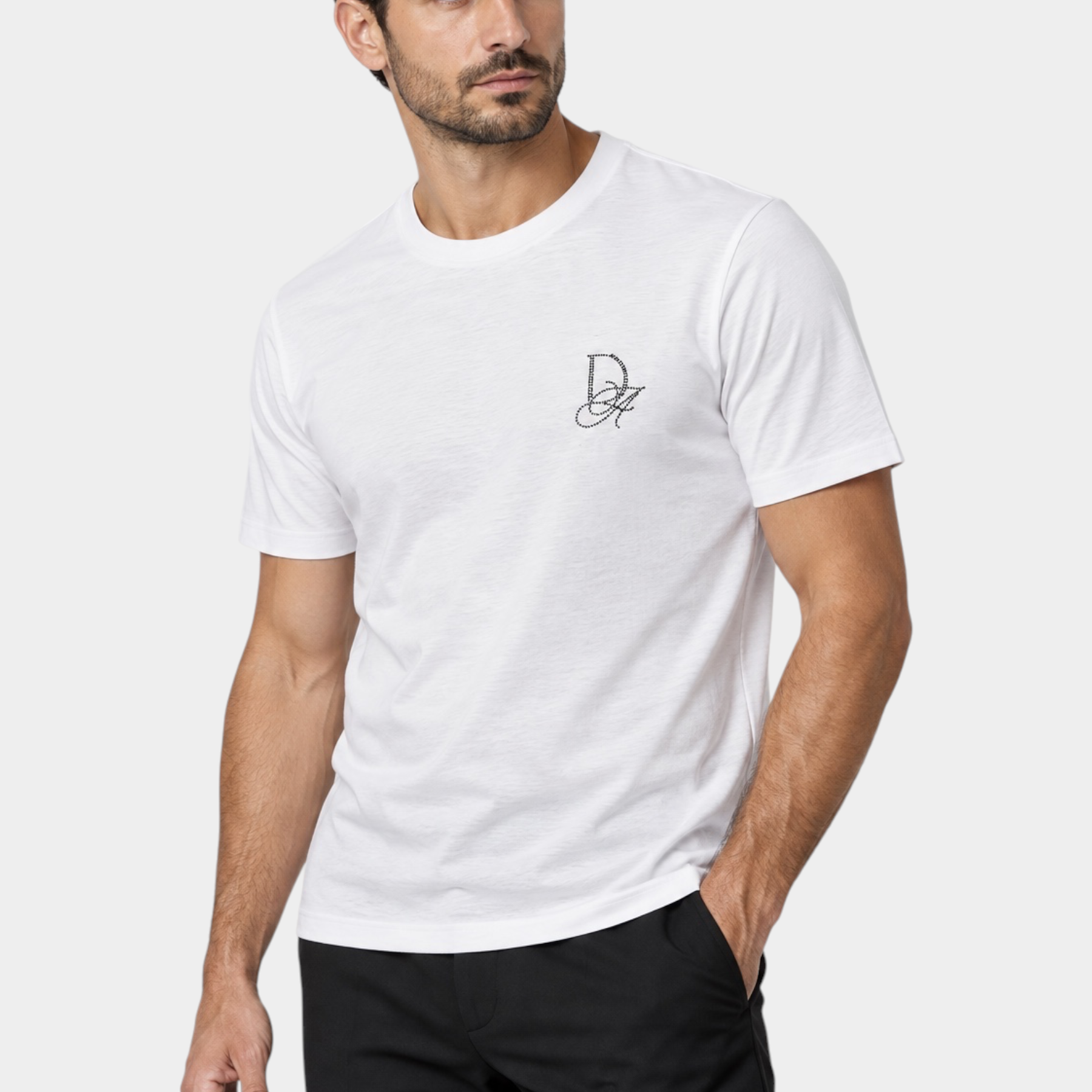 T-shirt bianca da uomo Follower SRL in cotone e modal con logo DANIELE ALESSANDRINI in strass sul petto