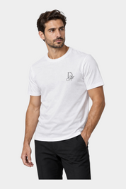 T-shirt bianca da uomo Follower SRL in cotone e modal con logo DANIELE ALESSANDRINI in strass sul petto