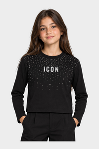 T-shirt boxy con strass Bambina Nero ICON - 8 anni