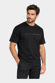 T-shirt nera da uomo Follower SRL in misto cotone e modal con logo Daniele Alessandrini sul petto, Made in Italy