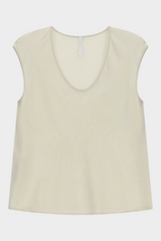 Top Follower SRL da donna color avorio con ampio scollo a V e maniche corte, design elegante e minimalista