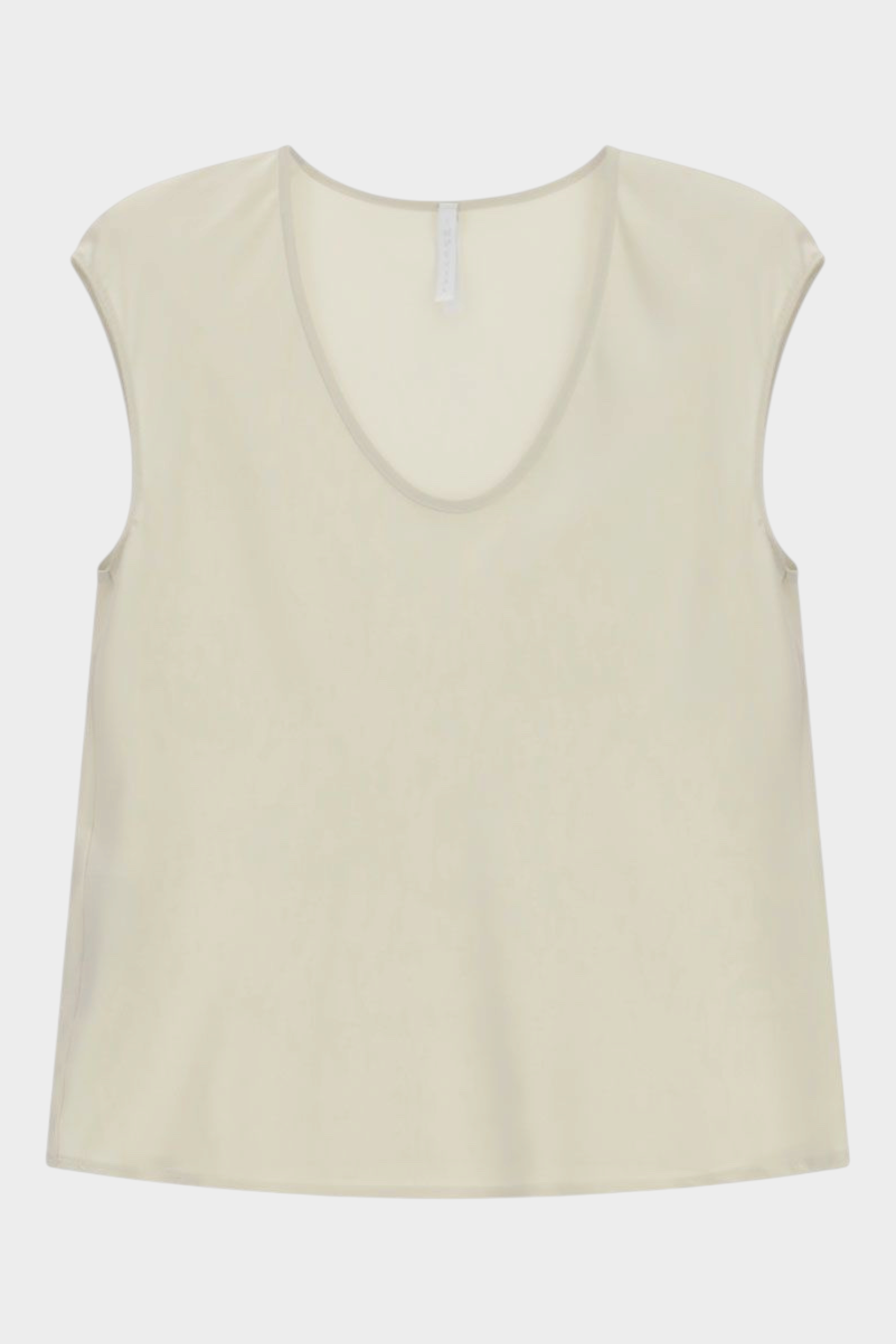 Top Follower SRL da donna color avorio con ampio scollo a V e maniche corte, design elegante e minimalista