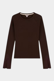 Top a maniche lunghe marrone GUESS con dettagli in pizzo sui polsini, proposto da Follower SRL