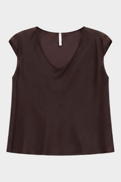 Top Follower SRL da donna color marrone con scollo a V ampio e maniche corte in tessuto fluido