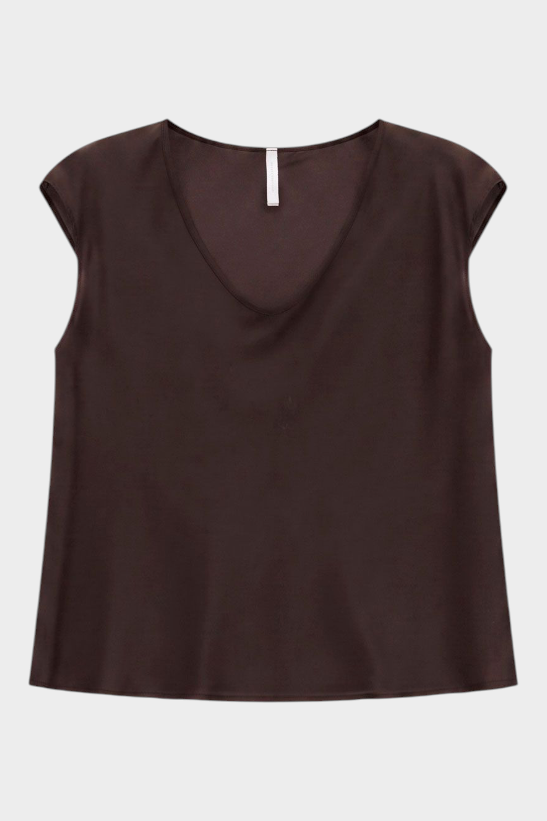 Top Follower SRL da donna color marrone con scollo a V ampio e maniche corte in tessuto fluido
