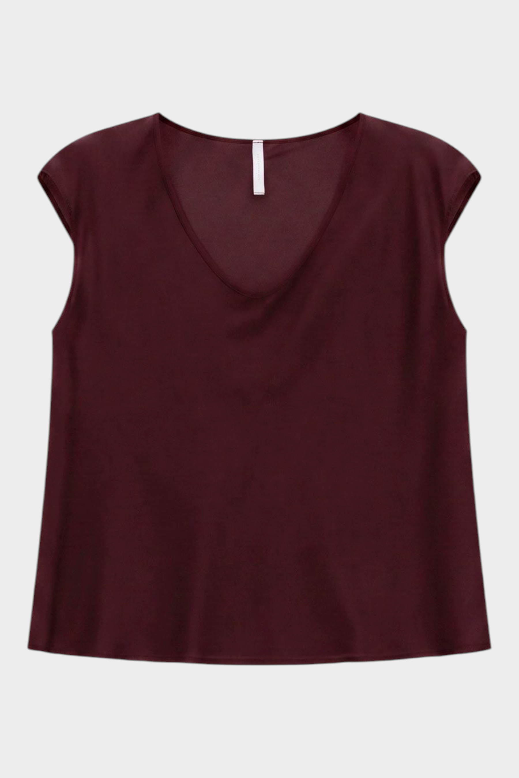 Top da donna Follower SRL color viola scuro con ampio scollo a V e maniche corte in tessuto fluido
