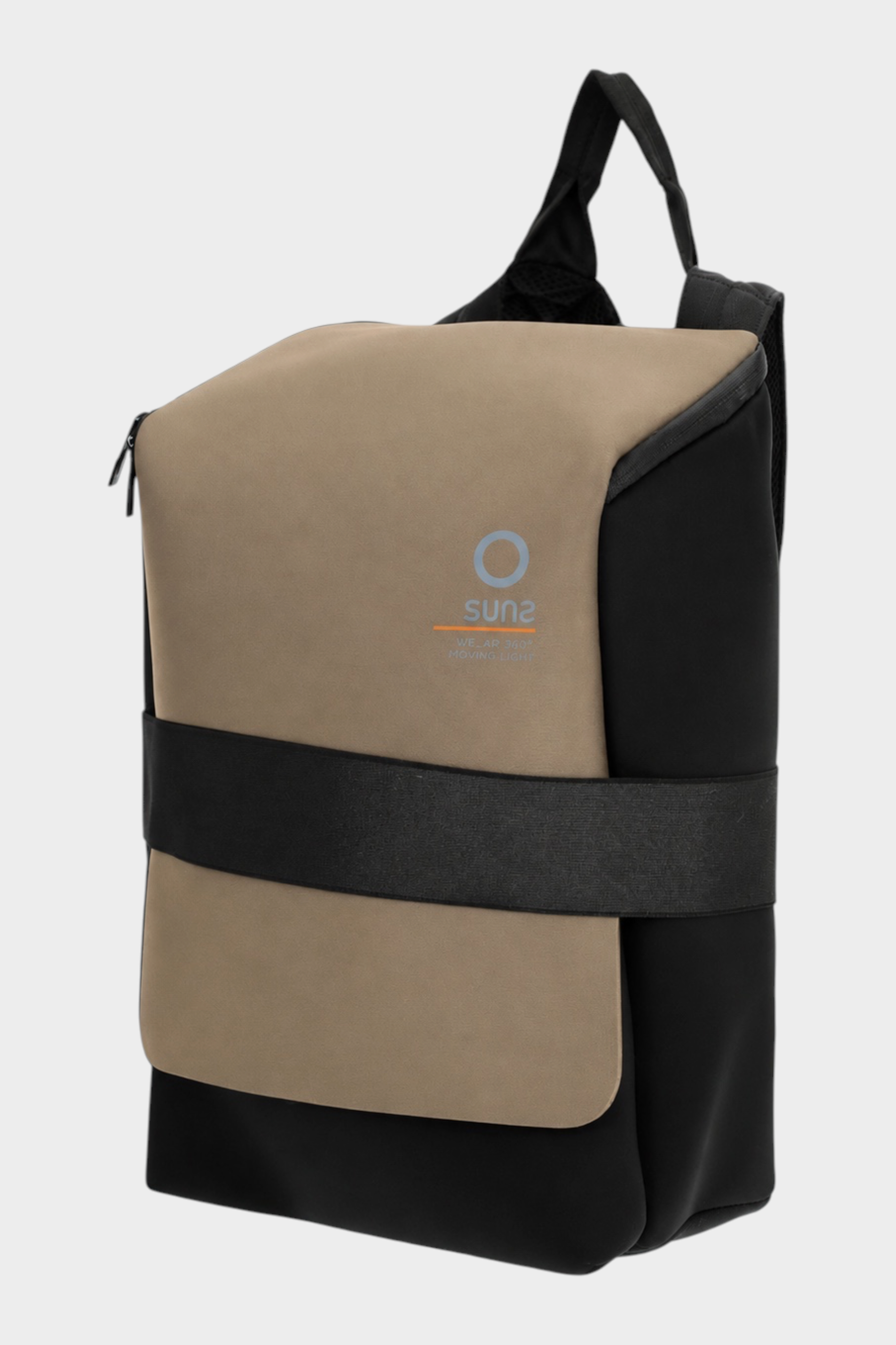 Zaino medium Follower SRL in neoprene marrone e nero con logo SUNS BOARDS e chiusura a zip