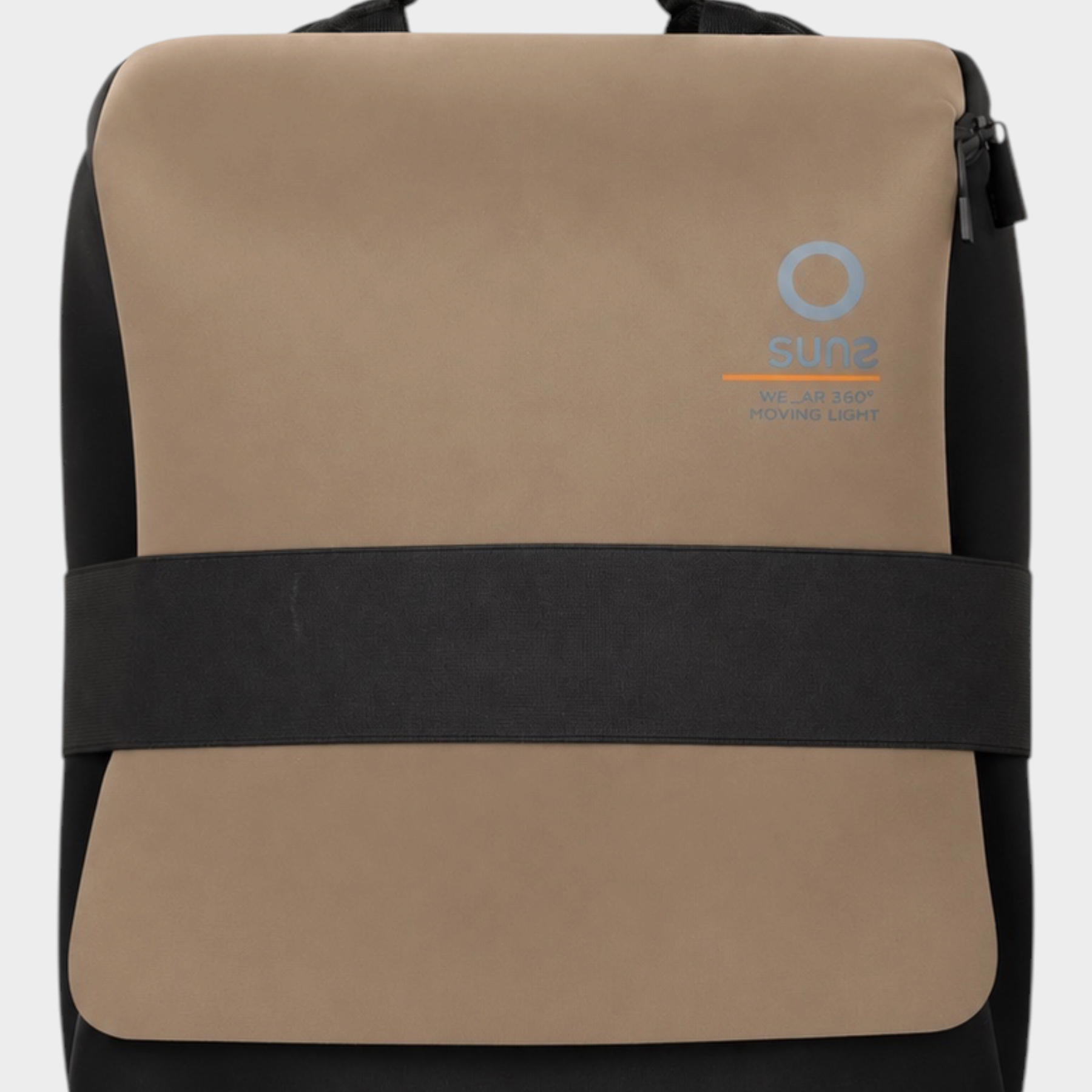 Zaino medium Follower SRL in neoprene marrone e nero con logo SUNS BOARDS frontale e design minimalista