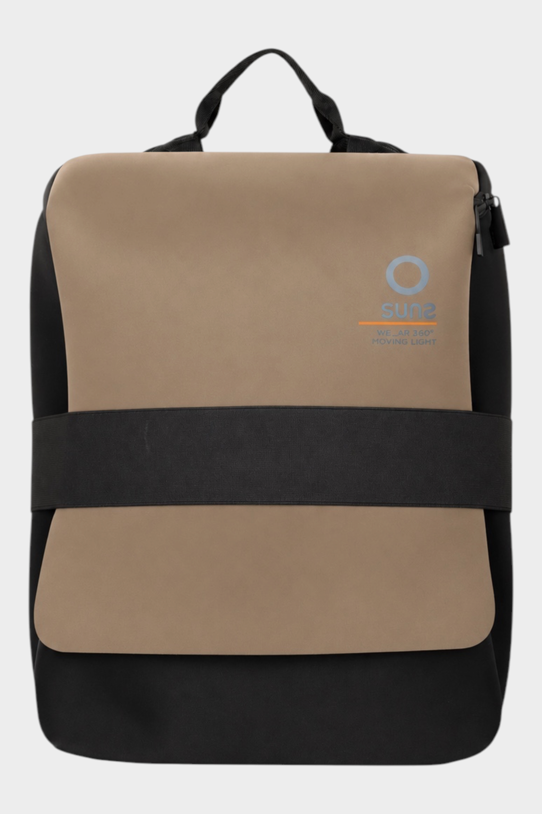 Zaino medium Follower SRL in neoprene marrone e nero con logo SUNS BOARDS frontale e design minimalista