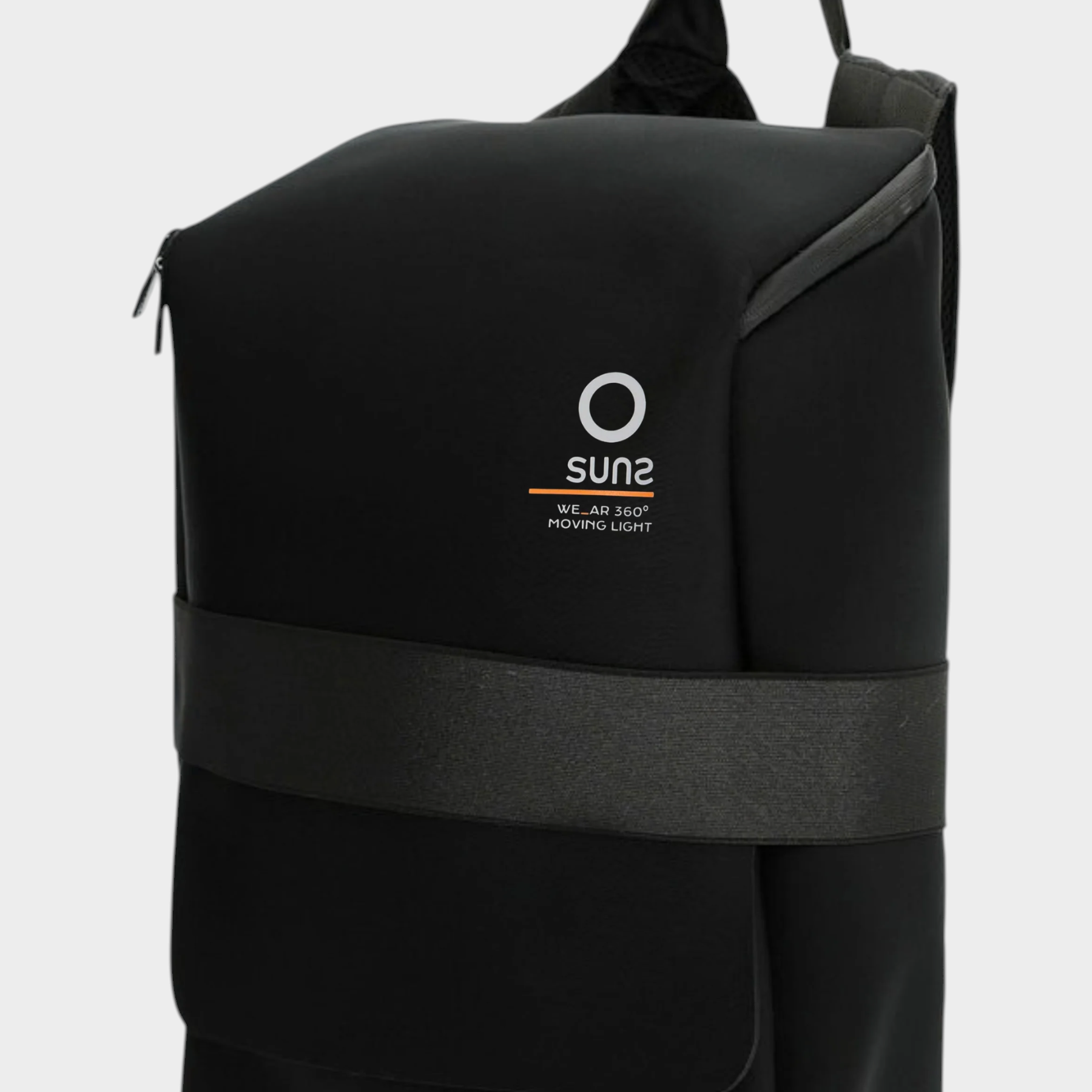 Zaino medium Follower SRL in neoprene nero con logo SUNS BOARDS e fascia frontale, design unisex minimalista