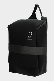 Zaino medium Follower SRL in neoprene nero con logo SUNS BOARDS e fascia frontale, design unisex minimalista