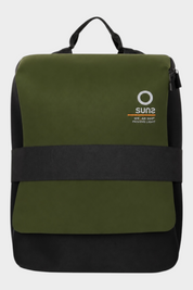 Zaino medium unisex Follower SRL in neoprene verde e nero con logo SUNS BOARDS frontale