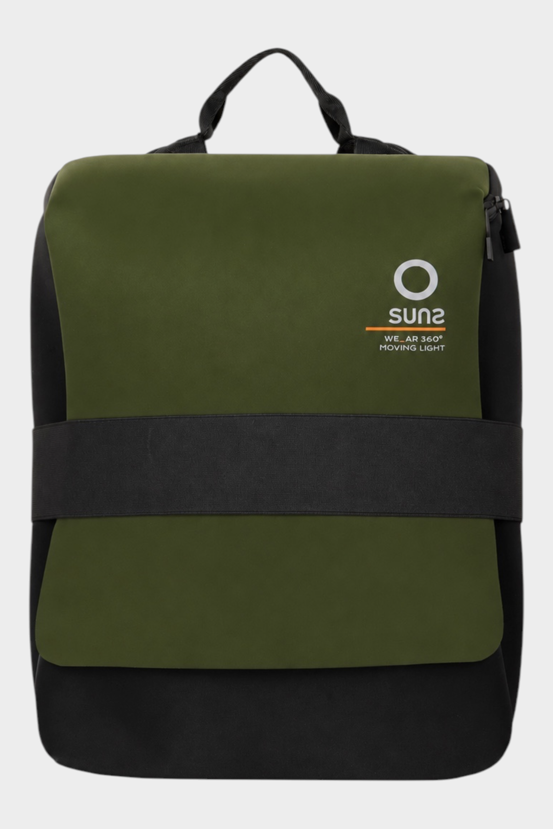 Zaino medium unisex Follower SRL in neoprene verde e nero con logo SUNS BOARDS frontale